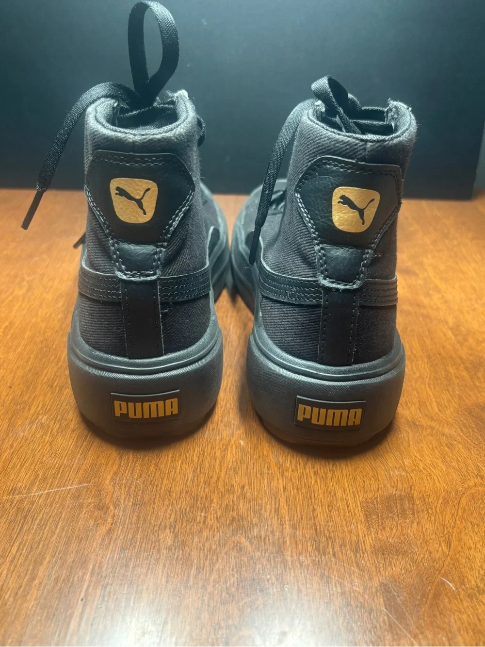 PUMA Kaia Mid Black Gold Platform Sneakers - US Wn's 6.5